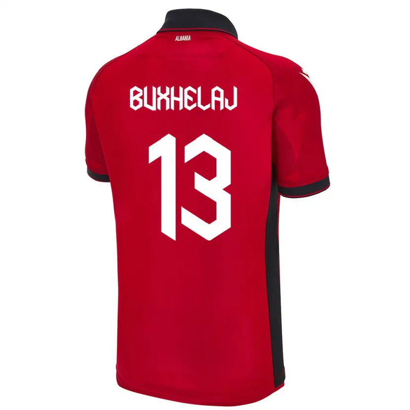 Danxen Bambino Maglia Albania Paulo Buxhelaj #13 Rosso Kit Gara Home 24-26 Maglietta