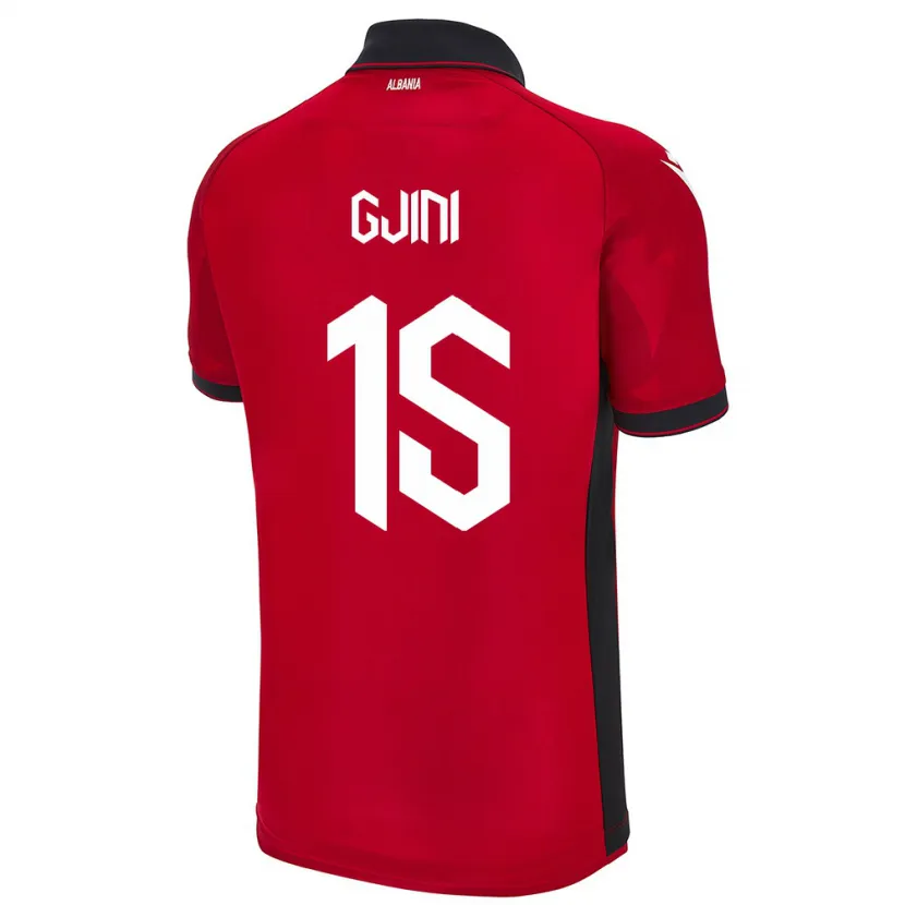 Danxen Bambino Maglia Albania Elmando Gjini #15 Rosso Kit Gara Home 24-26 Maglietta