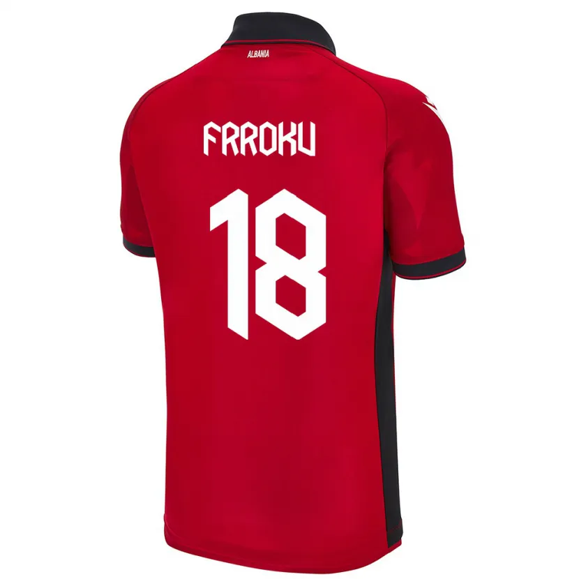 Danxen Bambino Maglia Albania Leandro Frroku #18 Rosso Kit Gara Home 24-26 Maglietta