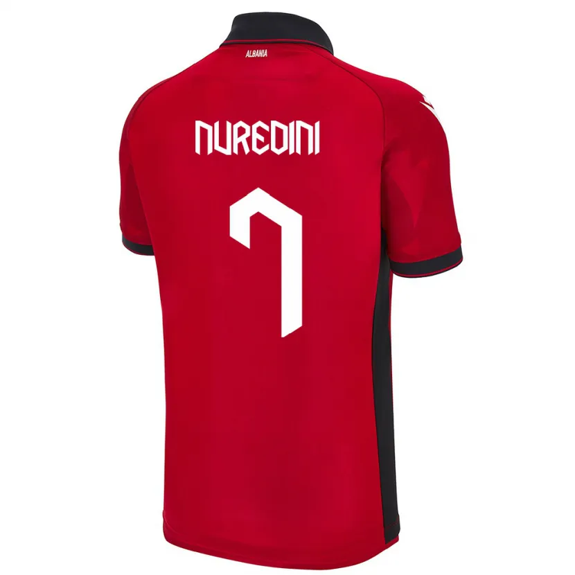 Danxen Bambino Maglia Albania Joi Nuredini #7 Rosso Kit Gara Home 24-26 Maglietta
