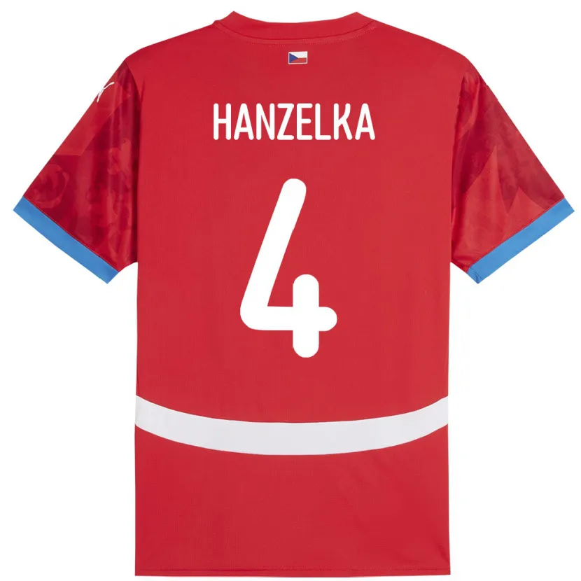 Danxen Bambino Maglia Cechia Denis Hanzelka #4 Rosso Kit Gara Home 24-26 Maglietta