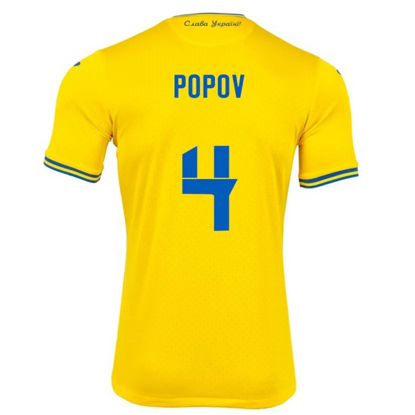 Danxen Bambino Maglia Ucraina Denys Popov #4 Giallo Kit Gara Home 24-26 Maglietta
