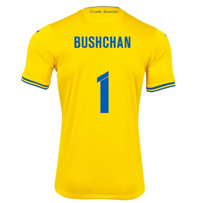 Danxen Bambino Maglia Ucraina Georgiy Bushchan #1 Giallo Kit Gara Home 24-26 Maglietta