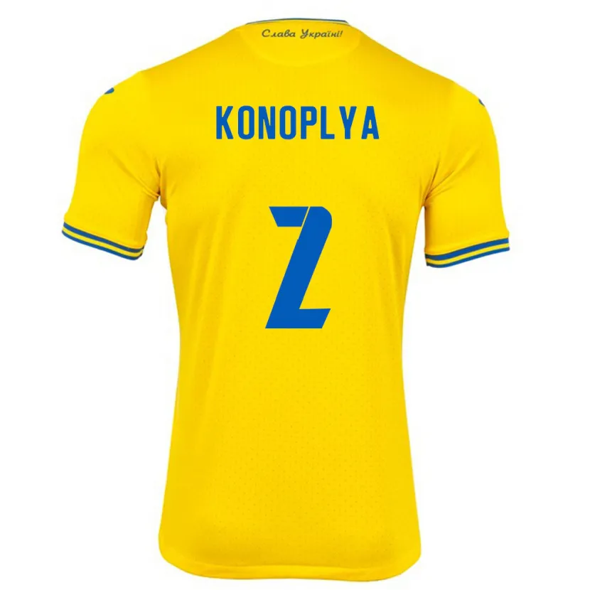 Danxen Bambino Maglia Ucraina Yukhym Konoplya #2 Giallo Kit Gara Home 24-26 Maglietta