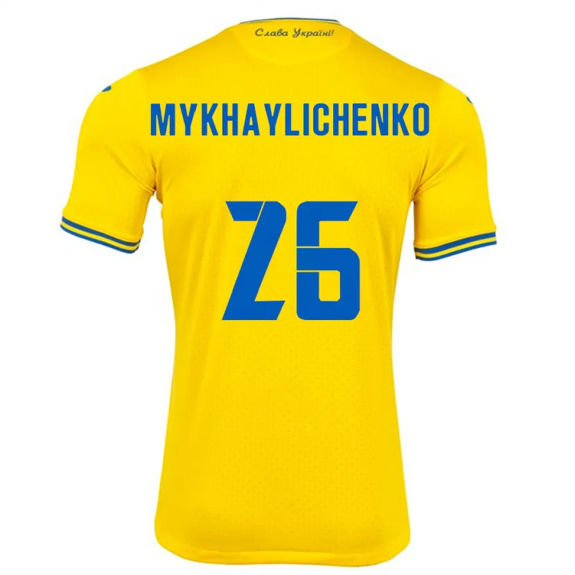 Danxen Bambino Maglia Ucraina Bogdan Mykhaylichenko #26 Giallo Kit Gara Home 24-26 Maglietta