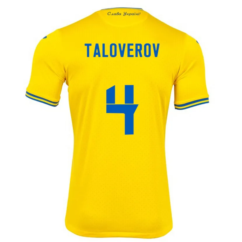 Danxen Bambino Maglia Ucraina Maksym Taloverov #4 Giallo Kit Gara Home 24-26 Maglietta
