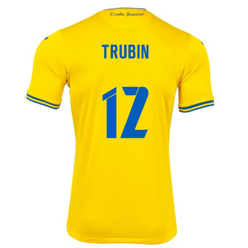 Danxen Bambino Maglia Ucraina Anatoliy Trubin #12 Giallo Kit Gara Home 24-26 Maglietta