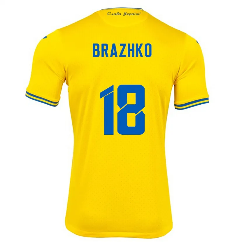 Danxen Bambino Maglia Ucraina Volodymyr Brazhko #18 Giallo Kit Gara Home 24-26 Maglietta