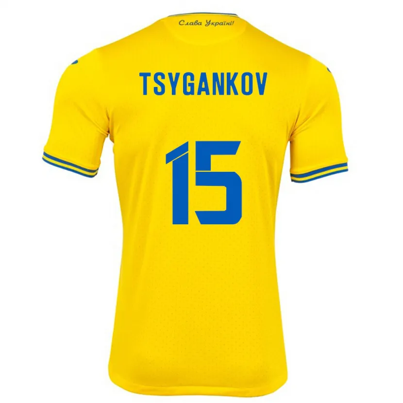 Danxen Bambino Maglia Ucraina Viktor Tsygankov #15 Giallo Kit Gara Home 24-26 Maglietta