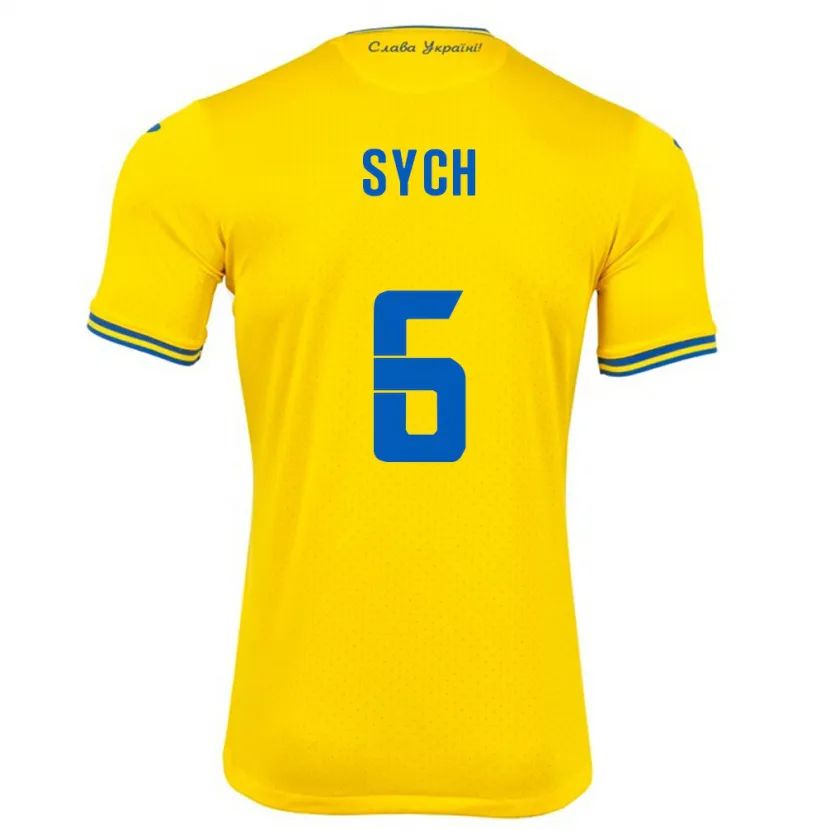 Danxen Bambino Maglia Ucraina Oleksiy Sych #6 Giallo Kit Gara Home 24-26 Maglietta