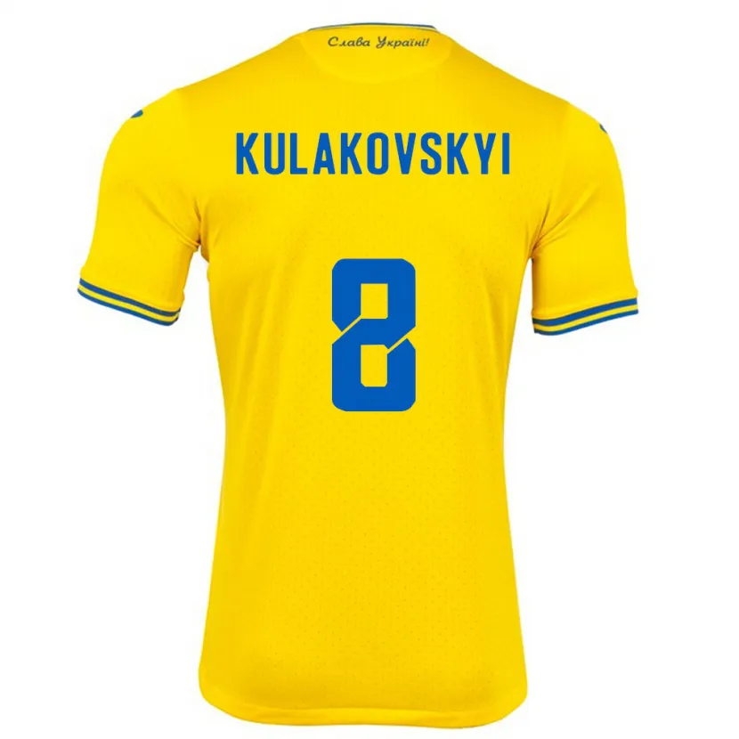 Danxen Bambino Maglia Ucraina Artem Kulakovskyi #8 Giallo Kit Gara Home 24-26 Maglietta