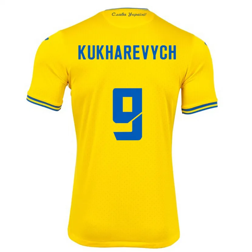 Danxen Bambino Maglia Ucraina Mykola Kukharevych #9 Giallo Kit Gara Home 24-26 Maglietta