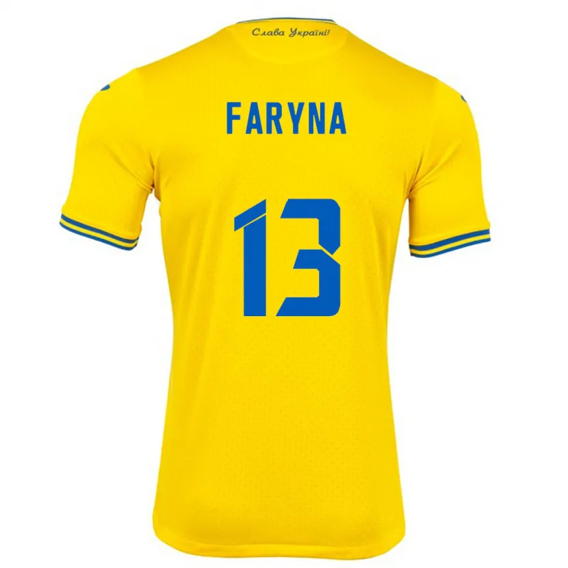 Danxen Bambino Maglia Ucraina Maryan Faryna #13 Giallo Kit Gara Home 24-26 Maglietta