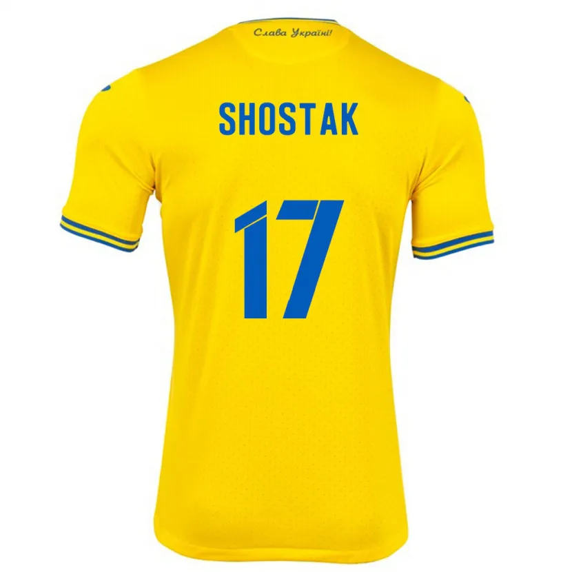 Danxen Bambino Maglia Ucraina Denys Shostak #17 Giallo Kit Gara Home 24-26 Maglietta