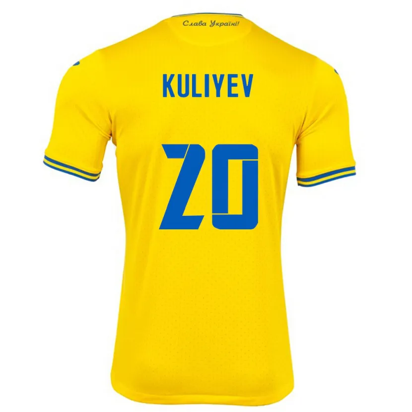 Danxen Bambino Maglia Ucraina Eldar Kuliyev #20 Giallo Kit Gara Home 24-26 Maglietta