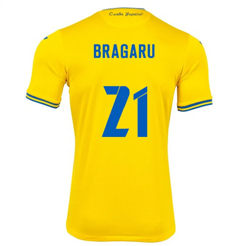 Danxen Bambino Maglia Ucraina Maksym Bragaru #21 Giallo Kit Gara Home 24-26 Maglietta