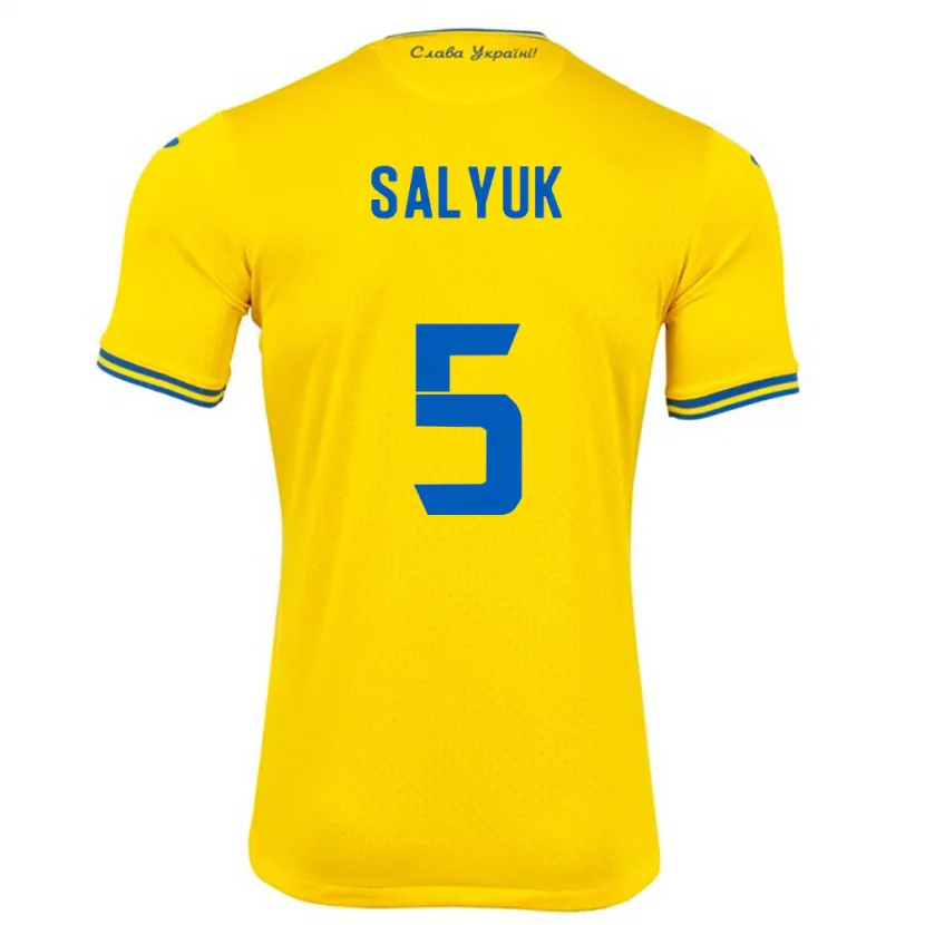 Danxen Bambino Maglia Ucraina Volodymyr Salyuk #5 Giallo Kit Gara Home 24-26 Maglietta
