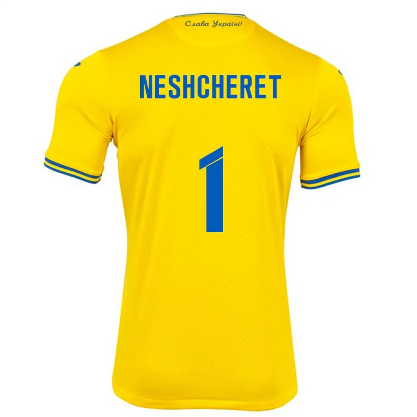 Danxen Bambino Maglia Ucraina Ruslan Neshcheret #1 Giallo Kit Gara Home 24-26 Maglietta