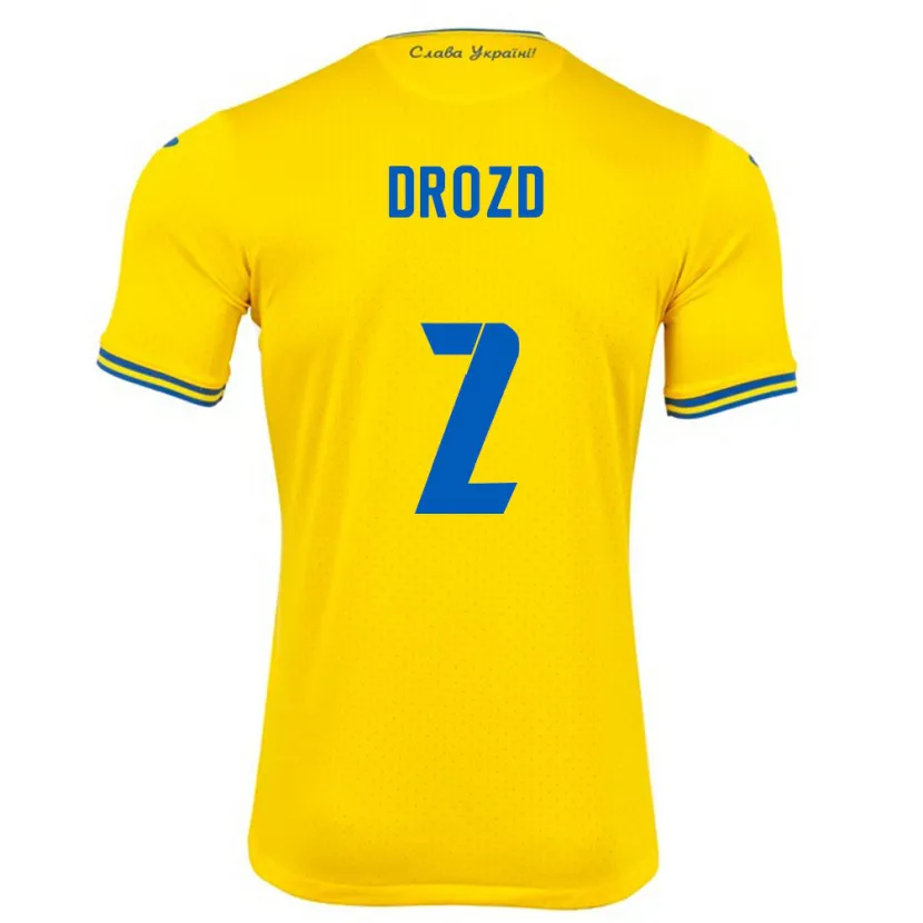 Danxen Bambino Maglia Ucraina Anton Drozd #2 Giallo Kit Gara Home 24-26 Maglietta