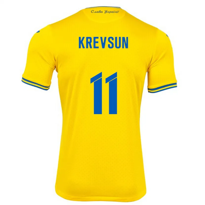 Danxen Bambino Maglia Ucraina Danylo Krevsun #11 Giallo Kit Gara Home 24-26 Maglietta