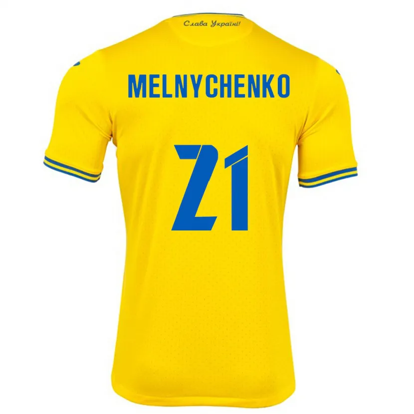 Danxen Bambino Maglia Ucraina Maksym Melnychenko #21 Giallo Kit Gara Home 24-26 Maglietta