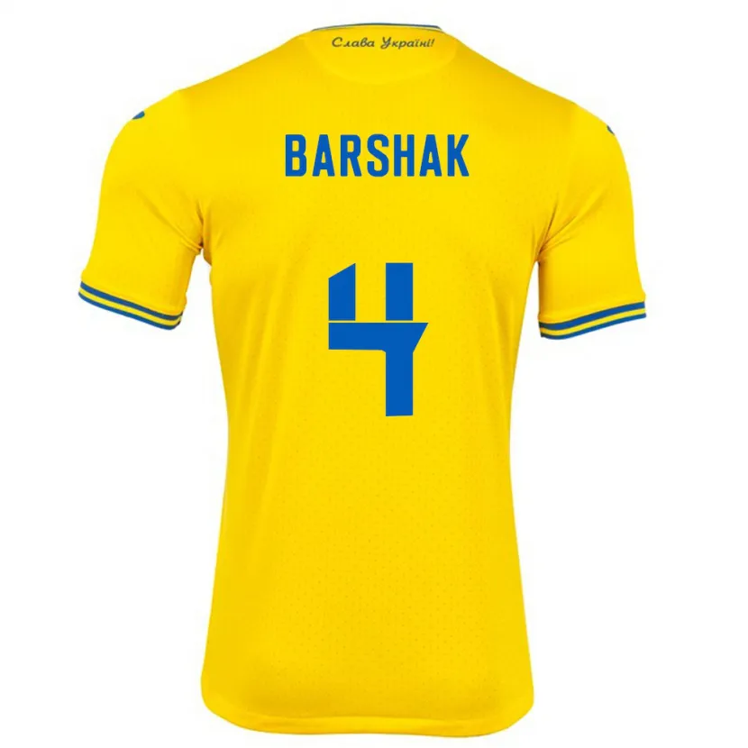 Danxen Bambino Maglia Ucraina Maksym Barshak #4 Giallo Kit Gara Home 24-26 Maglietta