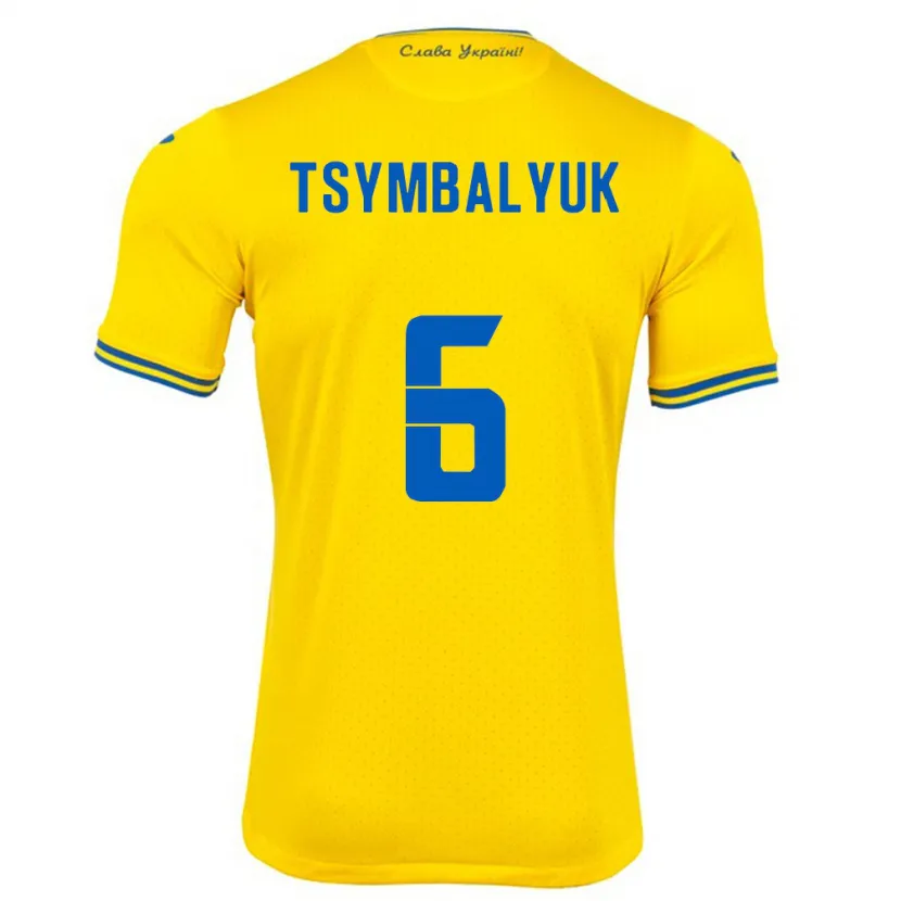 Danxen Bambino Maglia Ucraina Maksym Tsymbalyuk #6 Giallo Kit Gara Home 24-26 Maglietta