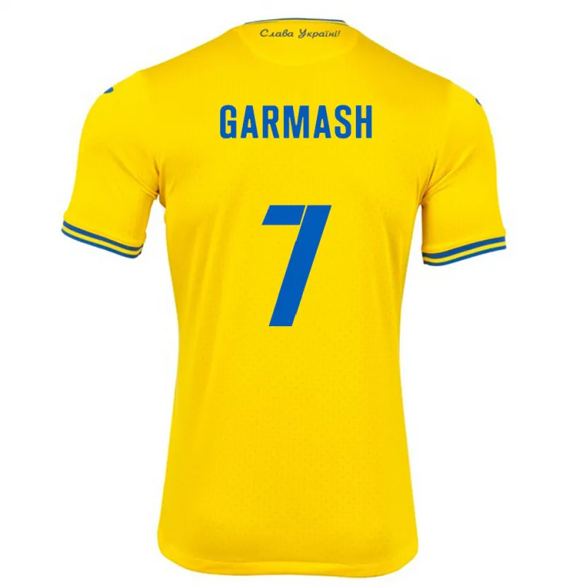 Danxen Bambino Maglia Ucraina Yevgen Garmash #7 Giallo Kit Gara Home 24-26 Maglietta
