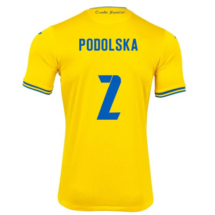 Danxen Bambino Maglia Ucraina Iryna Podolska #2 Giallo Kit Gara Home 24-26 Maglietta