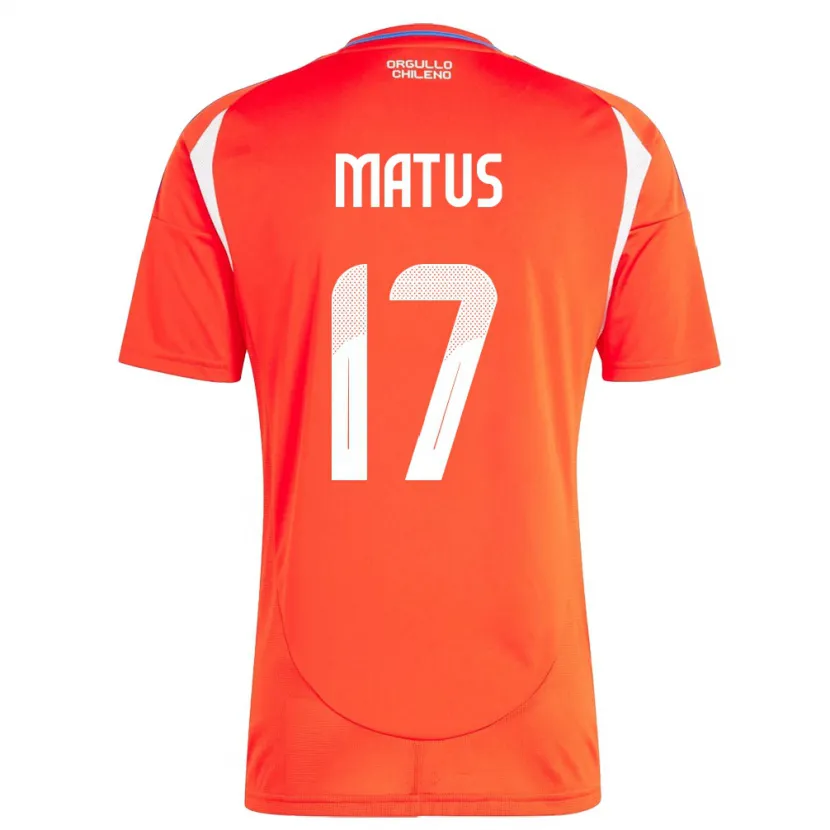 Danxen Bambino Maglia Cile Esteban Matus #17 Rosso Kit Gara Home 24-26 Maglietta