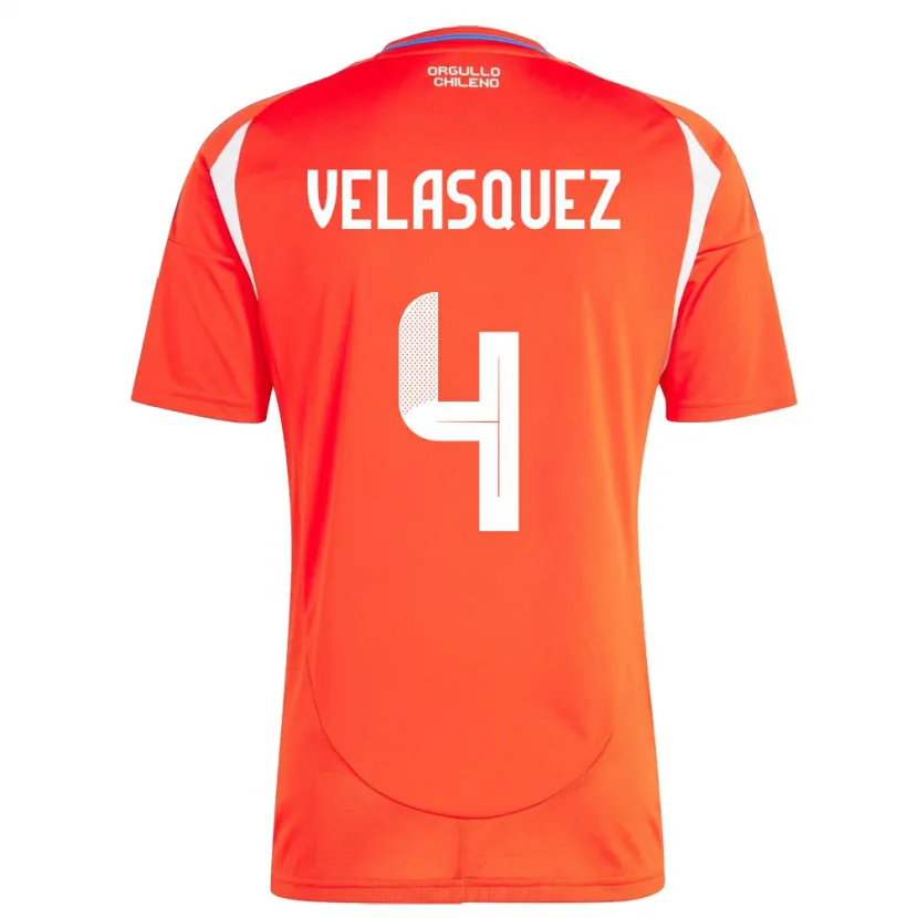 Danxen Bambino Maglia Cile Lucas Velásquez #4 Rosso Kit Gara Home 24-26 Maglietta