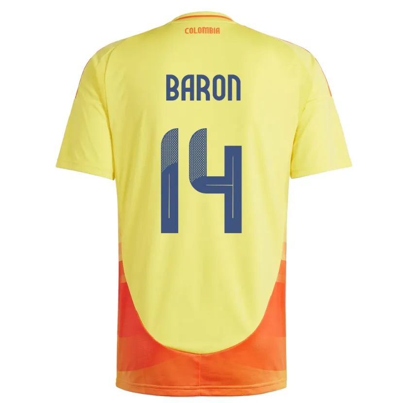 Danxen Bambino Maglia Colombia Ángela Barón #14 Giallo Kit Gara Home 24-26 Maglietta
