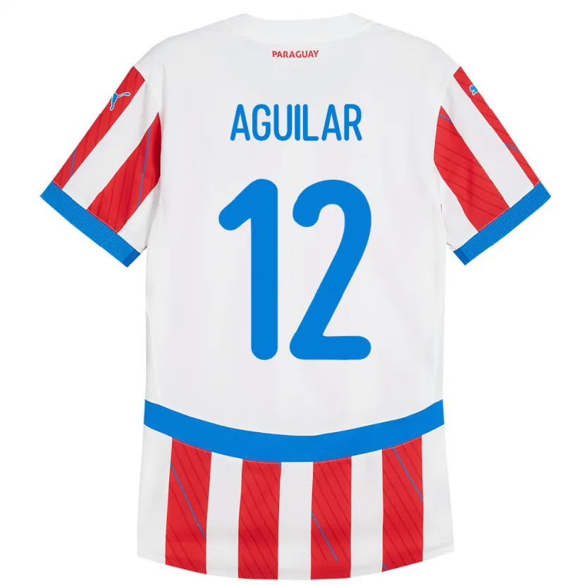 Danxen Bambino Maglia Paraguay Alfredo Aguilar #12 Bianco Rosso Kit Gara Home 24-26 Maglietta