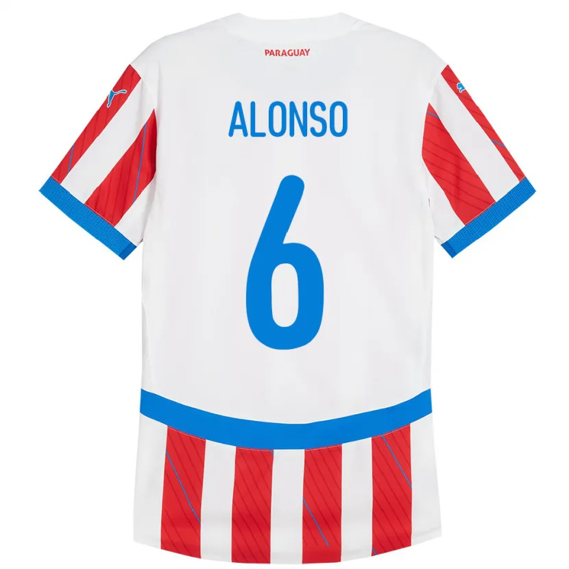 Danxen Bambino Maglia Paraguay Júnior Alonso #6 Bianco Rosso Kit Gara Home 24-26 Maglietta
