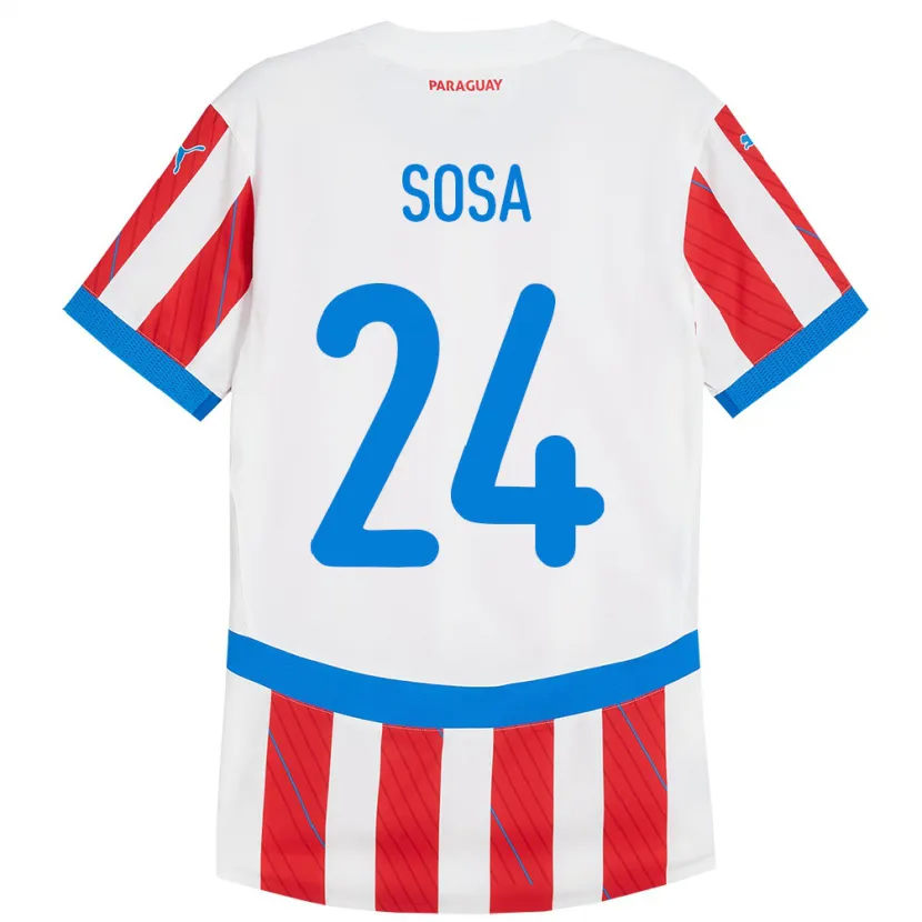 Danxen Bambino Maglia Paraguay Ramón Sosa #24 Bianco Rosso Kit Gara Home 24-26 Maglietta