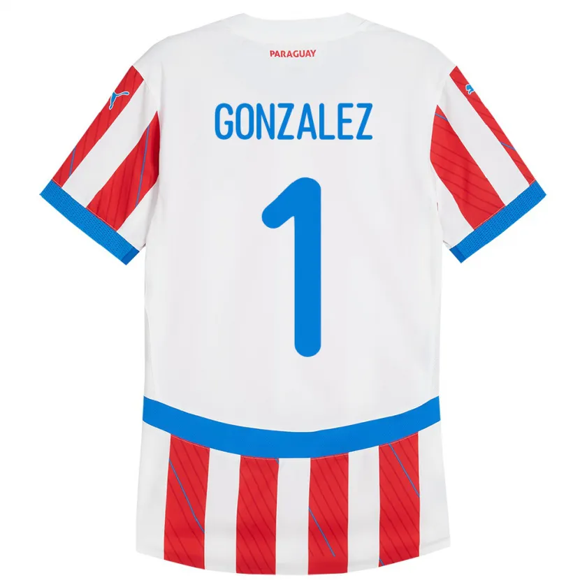 Danxen Bambino Maglia Paraguay Ángel González #1 Bianco Rosso Kit Gara Home 24-26 Maglietta