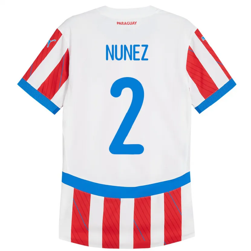 Danxen Bambino Maglia Paraguay Alan Núñez #2 Bianco Rosso Kit Gara Home 24-26 Maglietta