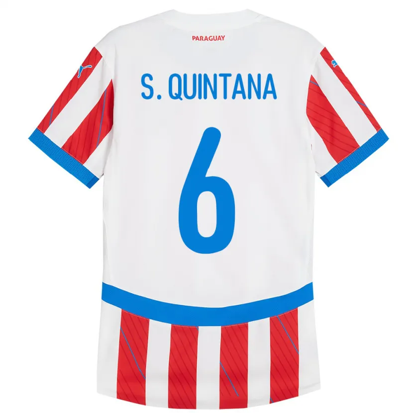 Danxen Bambino Maglia Paraguay Sebastián Quintana #6 Bianco Rosso Kit Gara Home 24-26 Maglietta