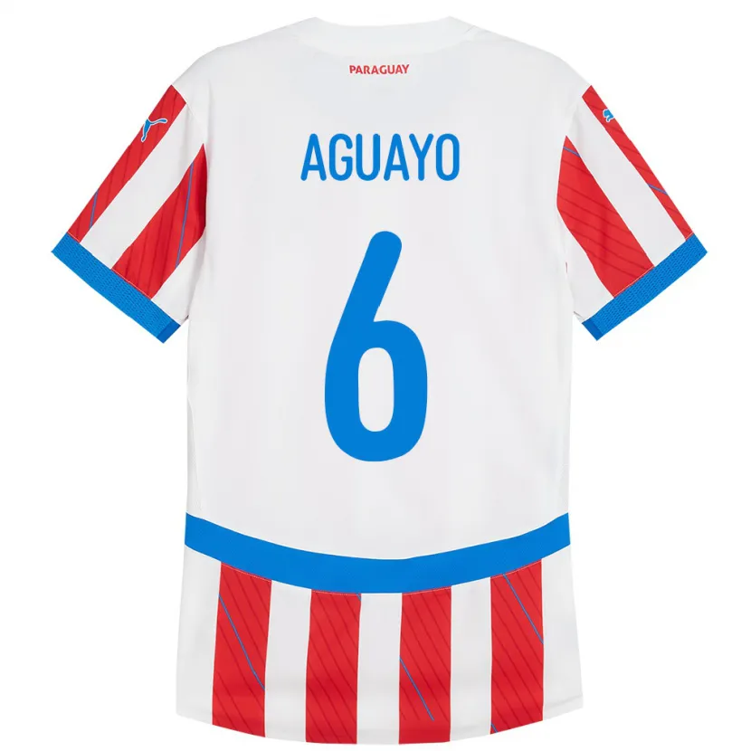 Danxen Bambino Maglia Paraguay Ángel Aguayo #6 Bianco Rosso Kit Gara Home 24-26 Maglietta
