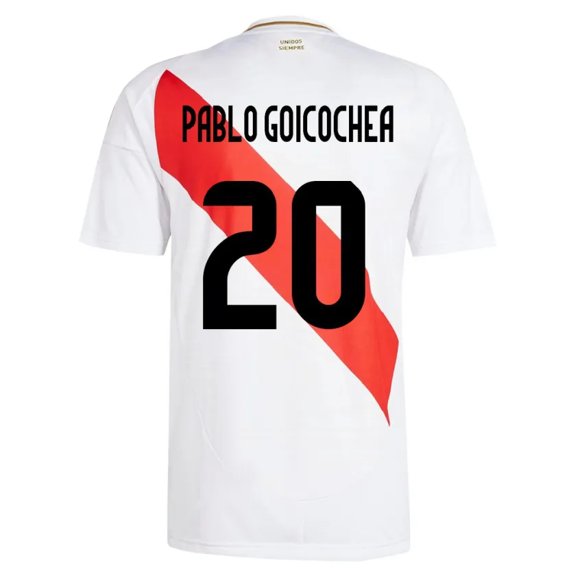 Danxen Bambino Maglia Perù Juan Pablo Goicochea #20 Bianco Kit Gara Home 24-26 Maglietta