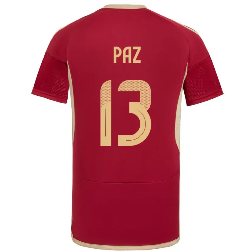 Danxen Bambino Maglia Venezuela Jesús Paz #13 Borgogna Kit Gara Home 24-26 Maglietta
