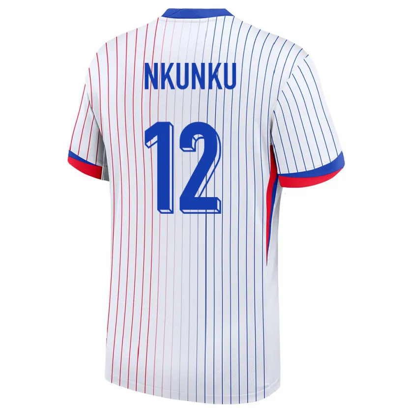 Danxen Bambino Maglia Francia Christopher Nkunku #12 Bianco Kit Gara Away 24-26 Maglietta