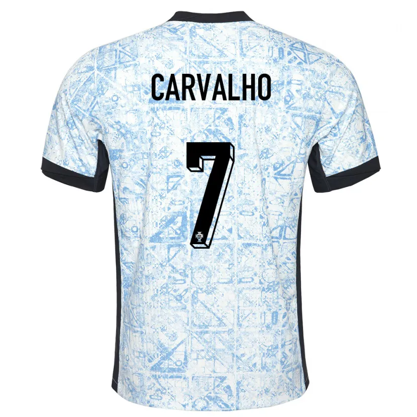 Danxen Bambino Maglia Portogallo Fabio Carvalho #7 Crema Blu Kit Gara Away 24-26 Maglietta