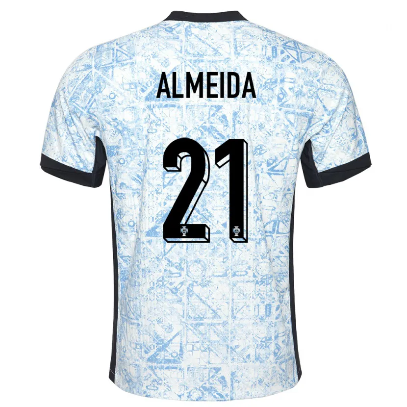 Danxen Bambino Maglia Portogallo Andre Almeida #21 Crema Blu Kit Gara Away 24-26 Maglietta