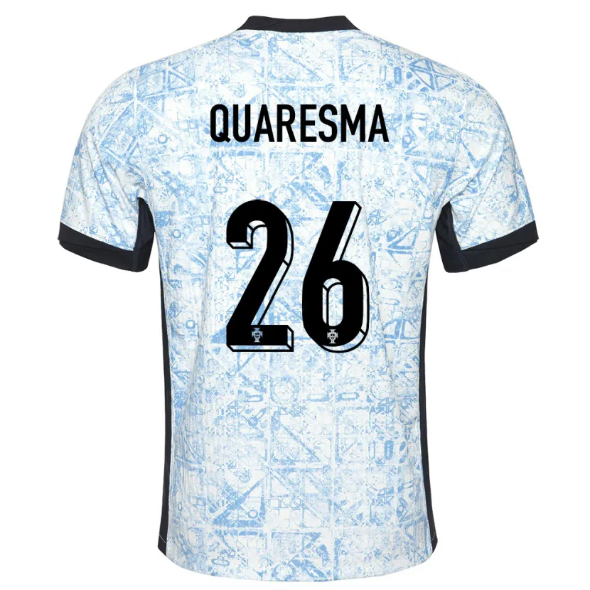 Danxen Bambino Maglia Portogallo Eduardo Quaresma #26 Crema Blu Kit Gara Away 24-26 Maglietta