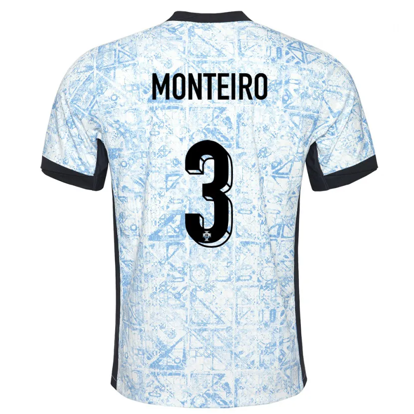 Danxen Bambino Maglia Portogallo Diogo Monteiro #3 Crema Blu Kit Gara Away 24-26 Maglietta