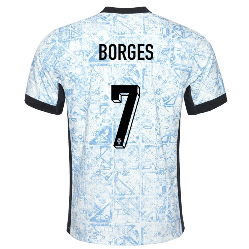 Danxen Bambino Maglia Portogallo Carlos Borges #7 Crema Blu Kit Gara Away 24-26 Maglietta