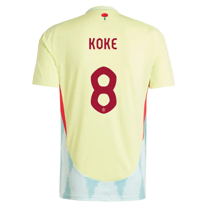 Danxen Bambino Maglia Spagna Koke #8 Giallo Kit Gara Away 24-26 Maglietta