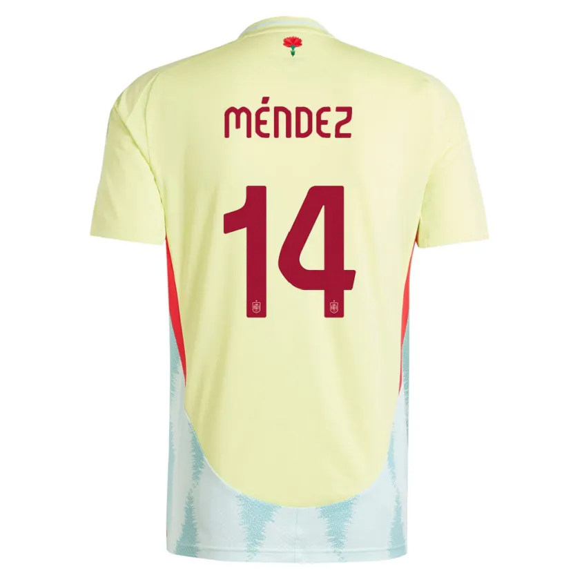 Danxen Bambino Maglia Spagna Maria Mendez #14 Giallo Kit Gara Away 24-26 Maglietta
