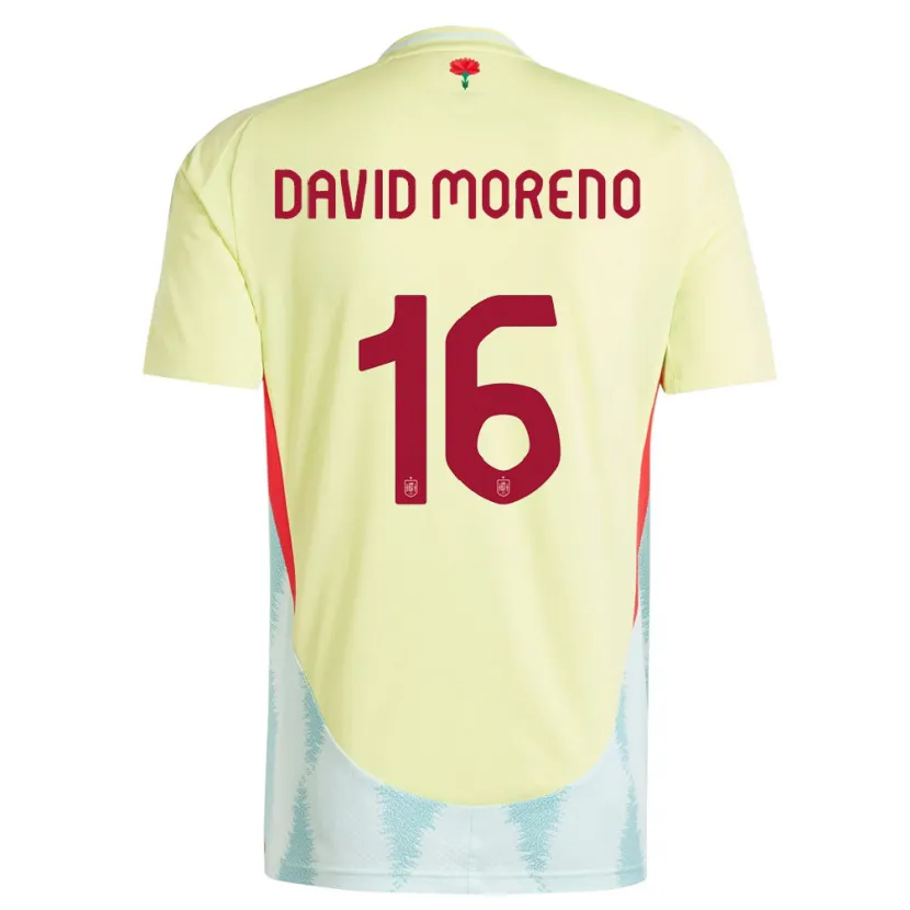 Danxen Bambino Maglia Spagna Antonio David Moreno #16 Giallo Kit Gara Away 24-26 Maglietta